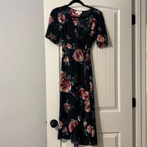 Small formal navy floral midi dress